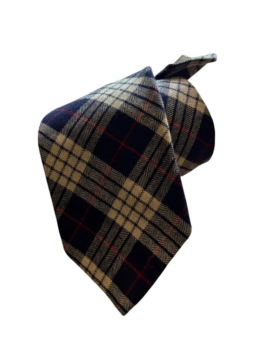 Vintage Viyella 55% Wool 45% Cotton Necktie Red Blue Cream Tartan Plaid Men Tie